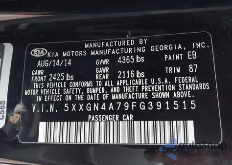 2015 Kia Optima Ex from USA, damaged, VIN 5XXGN4A79FG391515